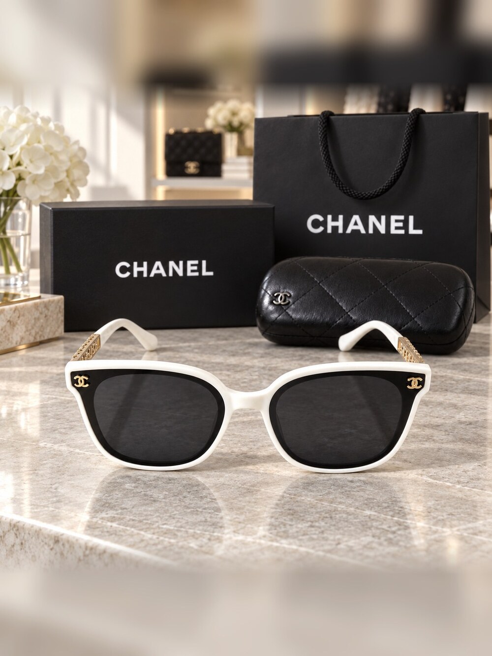 Chanel White Cat Eye Sunglasses